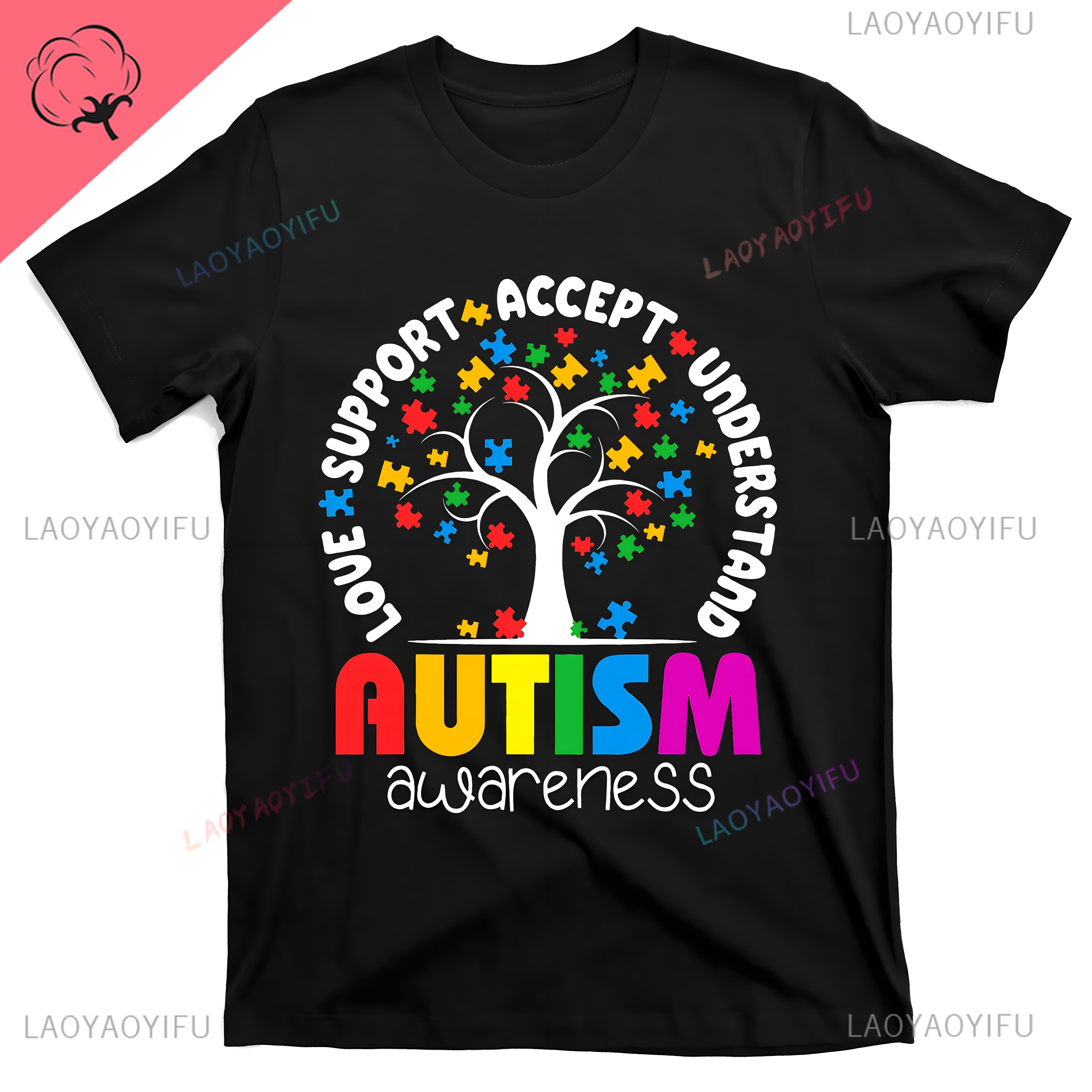 

Футболка с надписью «Autism» Love Accept Support Футболка с надписью «Autism» Винтажный подарок для осведомленности Ropa Mujer Эстетическая тонкая футболка Футболки с рисунком в стиле аниме M