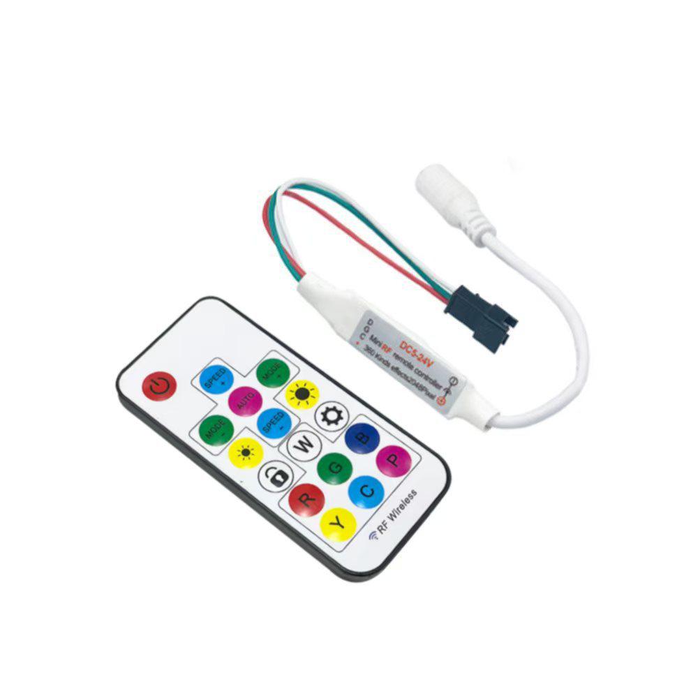 Bluetooth RGB LED Strip Controller, 24-Key Remote, Dream Color, Lotus Lamp, 5V/12V/24V, Seven-Color Dimmer