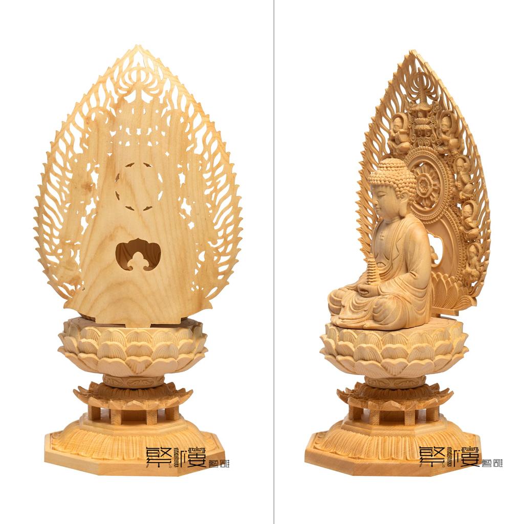 Hanro Art Sculpture Buddha Statue Yakushi Nyorai Buddhist Altar Buddha Ornament Made of Cypress Wood Good Health Feng Shui Praying Protection from