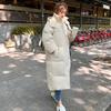 Warme Baumwolljacke für Herbst und Winter, Mittellange Überknie Daunen-Baumwolljacke, Koreanische Version Lockere und Dicke Kapuzen-Baumwolljacke, Lässige Baumwolljacke