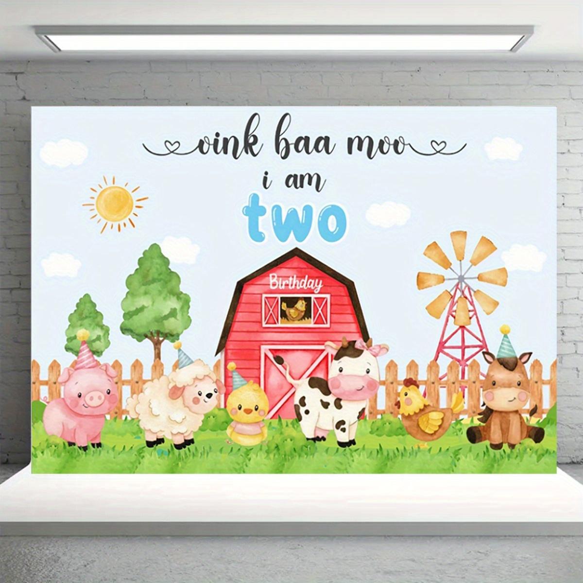 Second birthday oversized background banner - Pink Baaa Moo farm animal theme 150X100