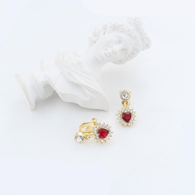 Burgundy Heart Rhinestone Earrings, s925 Sterling Silver, Gold-Plated Studs – Fashionable Luxury Women's Jewelry