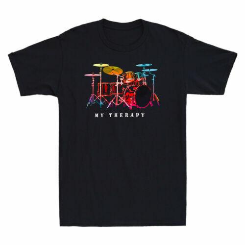 Funny Drumming Drum Set My Therapy Drummer Vintage Men T-shirt Cotton Black Tee XL