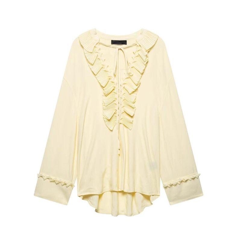 Summer New Product Women's Clothes French Style Design Loose-Fitting V-neck Long Sleeves Wave Style Wear Shirt Dress 1284891