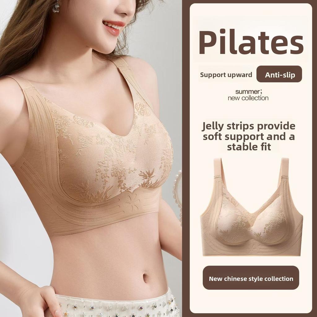 Seamless Embossed Bust Lifting Bra, Wireless Fixed Cup Anti-Sag Back Smoothing Shaping Bra