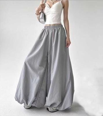 Graue, lockere Hose mit weitem Bein für Damen, hohe Taille, A-Linie, lässige Lazy-Lazy-Laternen-Hose, Herbst, schlankmachende lange Hose