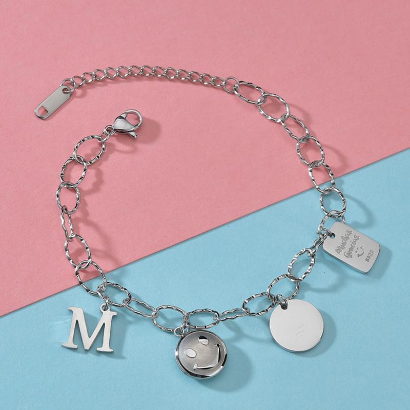 JMJM Four Pendants Round Card Square Card M Letter Smiley Face Bracelet  Pendant Jewelry Punk Choker Goth Gifts