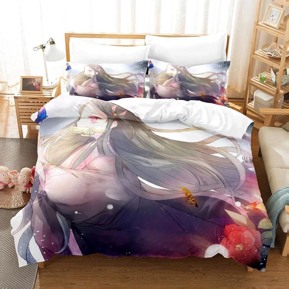 3D Printed Anime Bed Sheet Demon Slayer Bedding Set Single Twin Full Queen King Size Bed Set Adult Kid Bedroom Duvet Cover Sets
