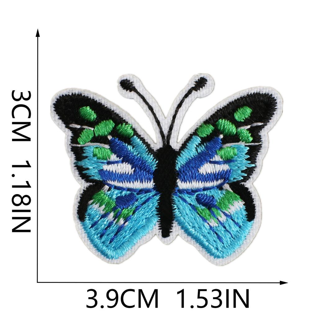 Butterfly World Embroidery Cloth Sticker Colored Flower Butterfly Computer Embroidery Label Clothes Decorative Patch Sticker Blue Butterfly