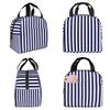 Klassische Streifen Marineblau und Weiß Isolierte Lunchtasche für Kinder Schul-Kühltasche Thermische Lebensmittelbox Tragetasche Lunchboxen Behälter