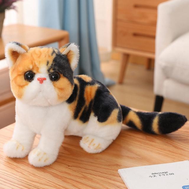 1pc 4 Colors INS Like Real Prone Cat Plush Doll Stuffed Pure Colors Grey White Yellow Kitten Toy Pets Animal Kids Gift