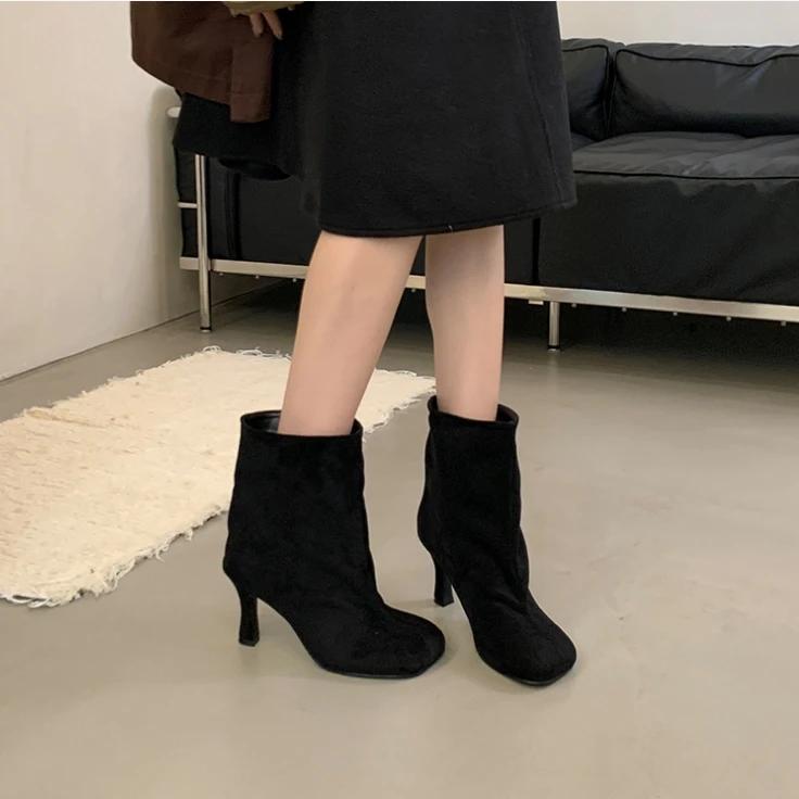 Damenstiefel Runde Spitze Knielang Punk Dünne Hohe Absätze Street Style Wintermode Lange Stiefeletten Damen