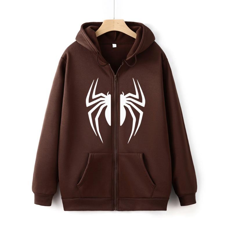 Spider Web Print Y2K Zipper Sweatshirt Streetwear Vintage Autumn Unisex Zip-up Hoodie Harajuku Fashion Spider Graphic Zip Hoody
