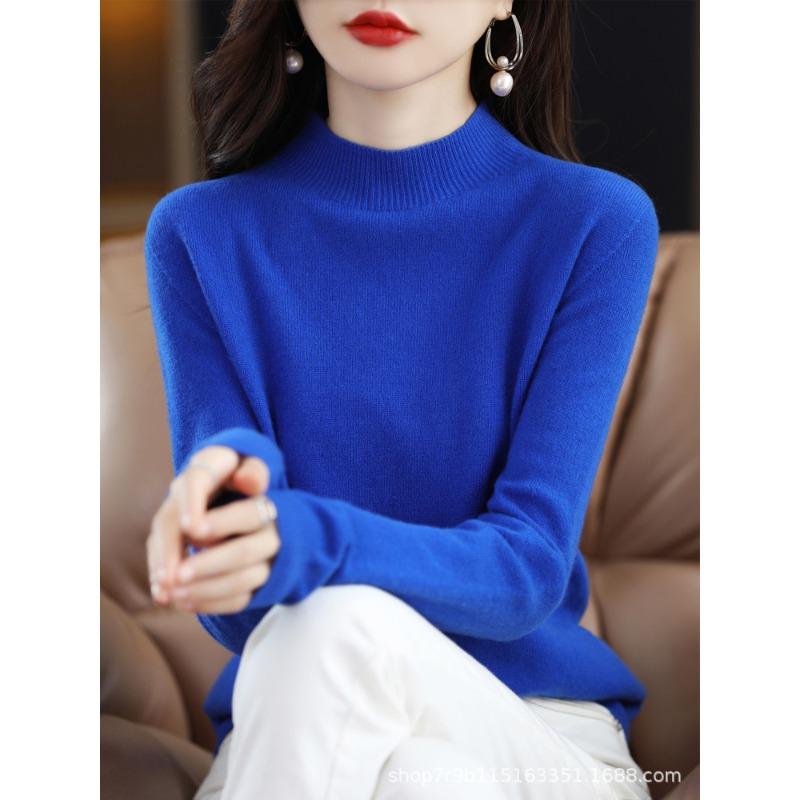 Autumn and winter new pure wool sweater women's semi-turtleneck first-line ready-to-wear wool sweater knitted sweater loose and thin bottoming shirt