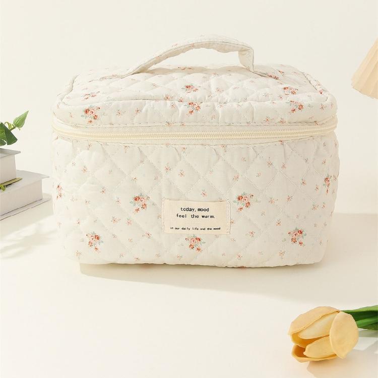 Trendy Flower Print Cosmetic Bag Convenient Pouch for Home Office and Traveling