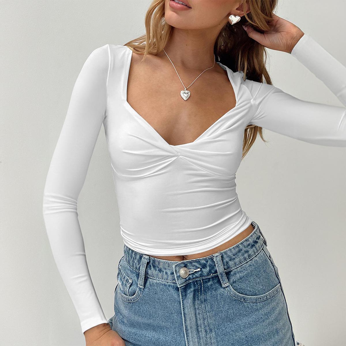 

Новая повседневная сексуальная облегающая рубашка Y2k Base Shirt женская повседневная свободная футболка с длинными рукавами XL белый