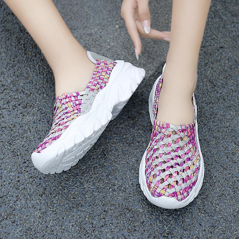Summer Moccasin Pink Beach Walking Shoes Women Multicolor Casual Weave Slip on Braided Elevator Sneakers Plus Size