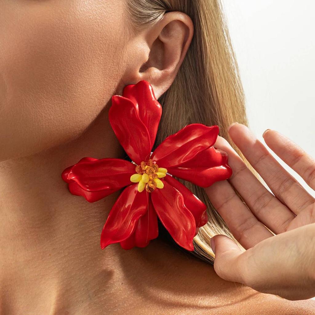 Salircon Vintage Hyperbole Acrylic Flowers Stud Earrings for Women Boho Sweet Elegant Earring Fashion Jewelry Accessories Mujer