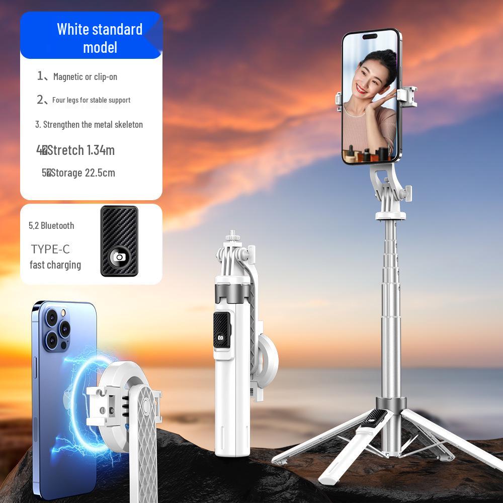 

P135 Mini Magnetic Selfie Stick with Bluetooth Remote, Tripod Stand, and LED Fill Light for Phone Photography and Live Streaming.