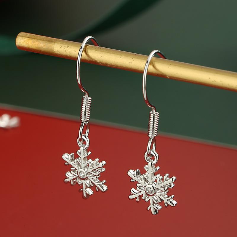 S925 Sterling Silver Reindeer Snowflake Red Earrings - Christmas Series Studs for Women