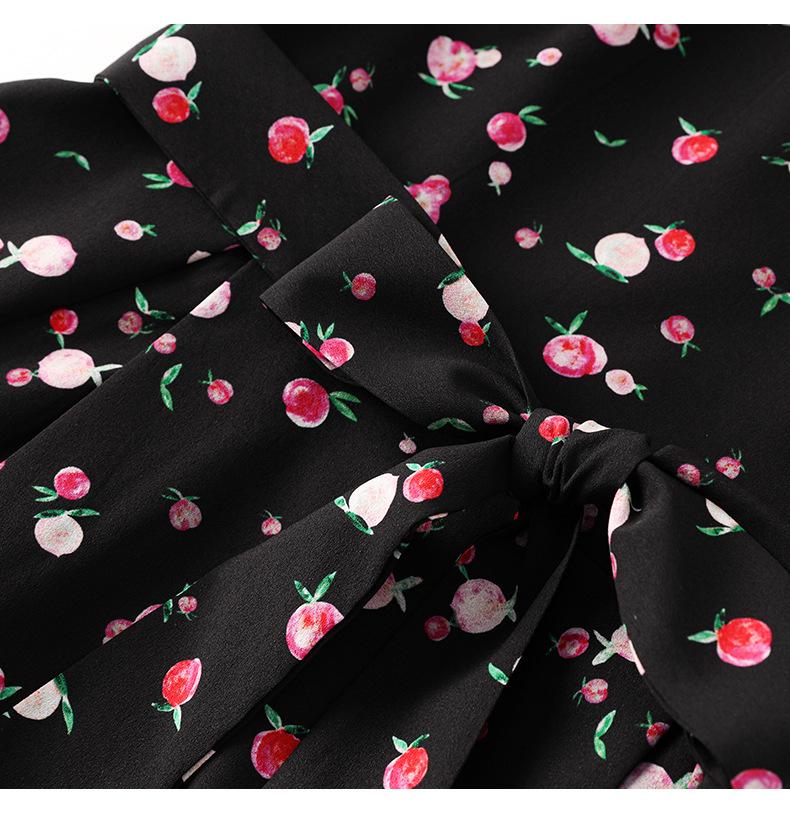 Elegant French Chiffon Print Waist-Slimming Dress for Women