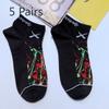 5 Pairs of Socks Men and Women Short Socks Tide College Style Hip Hop Black and White Yellow Cotton Socks
