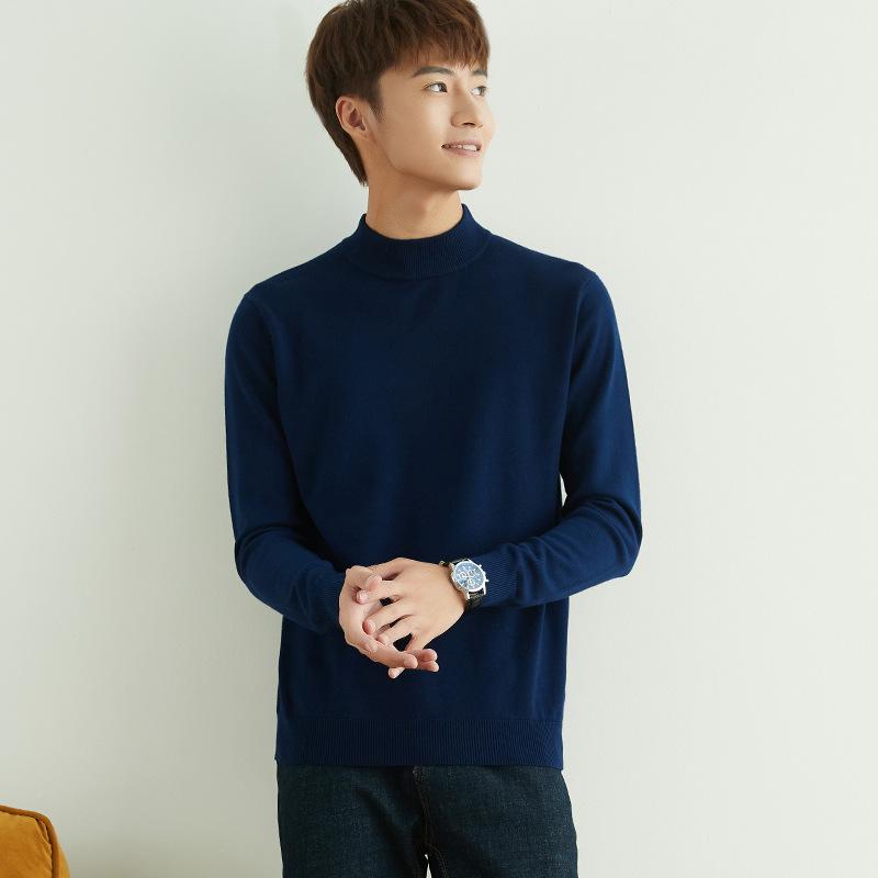 Fall and Winter Semi-turtleneck Sweater Men's Pullover Loose Solid Color Handsome Knit Sweater Fashion Versatile Bottoming Wool Sweater Long-sleeved