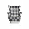 Fotel uszak Winston z podnóżkiem pufą Family Meble krata granatowo - biała