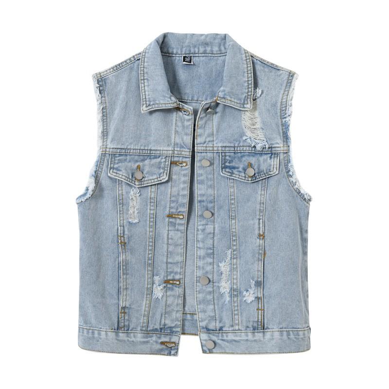 Womens Denim Vest Casual Sleeveless Jacket Plus Size Trendy Versatile Waistcoat