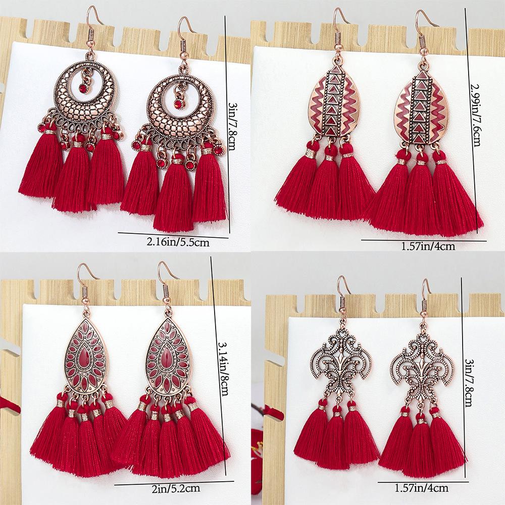 Bohemian Red Earrings Celebrate Retro Tassel Earrings Colorful Dripping Oil Style Earrings