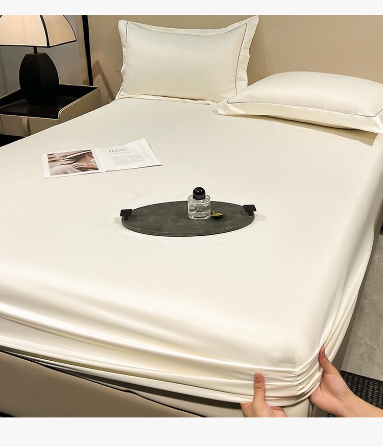 Washed Silk Summer Fitted Sheet Set - Ice Silk Mattress Protector, Cover, and Bedspread (3-Piece)