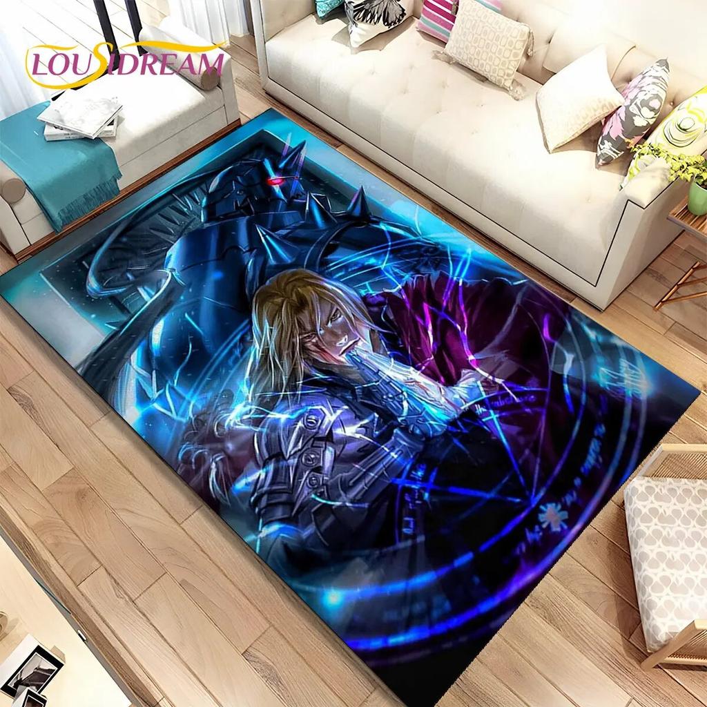 Anime Fullmetal Alchemist Kreslený Oblastní Koberec, Koberec pro Obývací Pokoj Ložnici Pohovku Rohožka Dekorace, Dětská Protiskluzová Podložka na Podlahu
