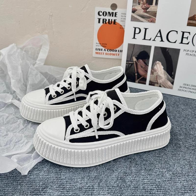 Popular Thick-soled White Canvas Board Shoes Women's Spring and Summer Ins Tide 2025 New Niche Versatile Casual Sports Shoes