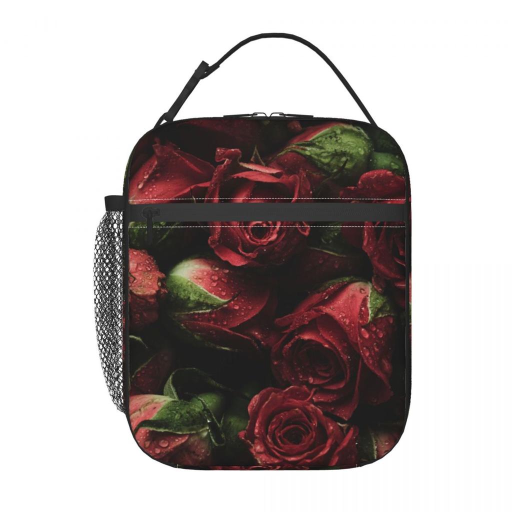 Red Rose Floral Design Insulated Lunch Bag for Women Kids Leakproof Food Boxes Thermal Lunch Box Tote