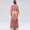 Women's Floral Pattern Printed Stand Collar Lantern Sleeve Holiday Dress Summer Autumn New Fashion Vintage Chiffon Long Maxi Dress