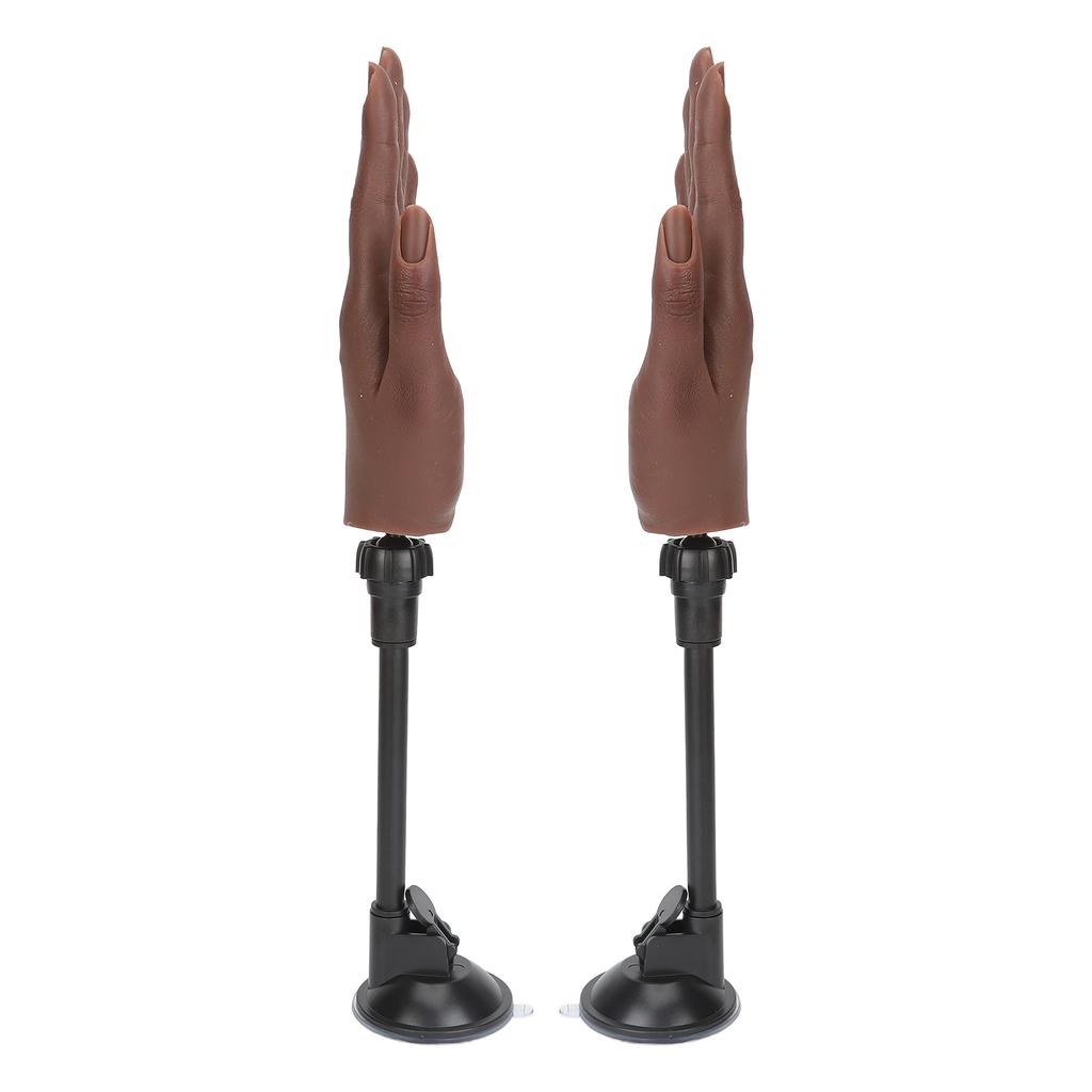 2 Pares Mão de Prática para Treino de Unhas Esquerda Direita Cor de Pele Escura Mão de Manequim de Silicone Flexível com