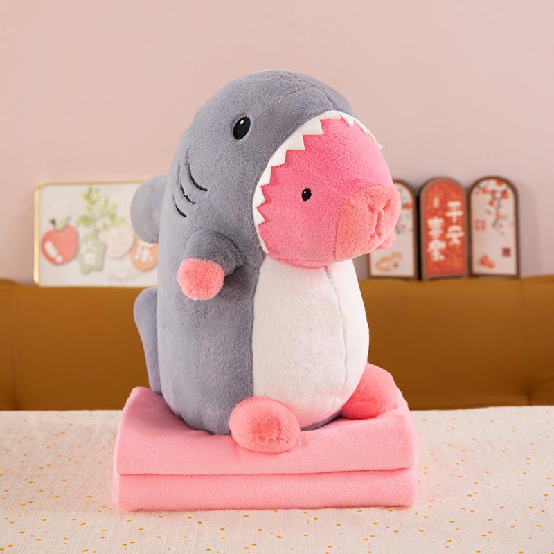 New shark turned capybara air conditioner blanket plush toy kapibara doll throw pillow