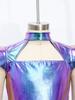 Girls Alien Cosplay Dress Metallic Hollow Out Flying Sleeve Back Zipper Ruffled Dress Gloves Robot Outfit