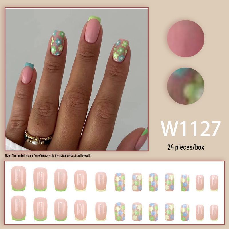 Многоцветный Цветочный Квадратный Маникюр в Свежем Пасторальном Стиле