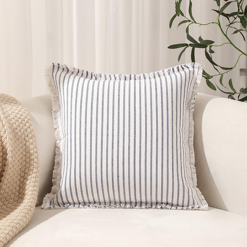 New Polycotton Striped Edge Pillowcase Geometric Striped Pillowcase Without Core Multiple Sizes