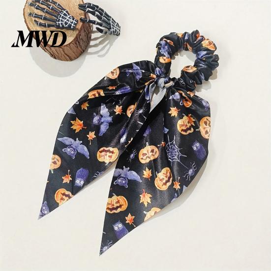 Large Intestine Ring Hair Tie Halloween Ties for Women Girls, Spooky Spider Web Skeleton Bat Skin-friendly Elastics Pumpkin Scrunchies, Pleated Ties,