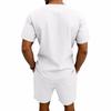 Men's Linen V-Neck Short Sleeve T-Shirt and Shorts Set - Solid Color Beach Casual Wear