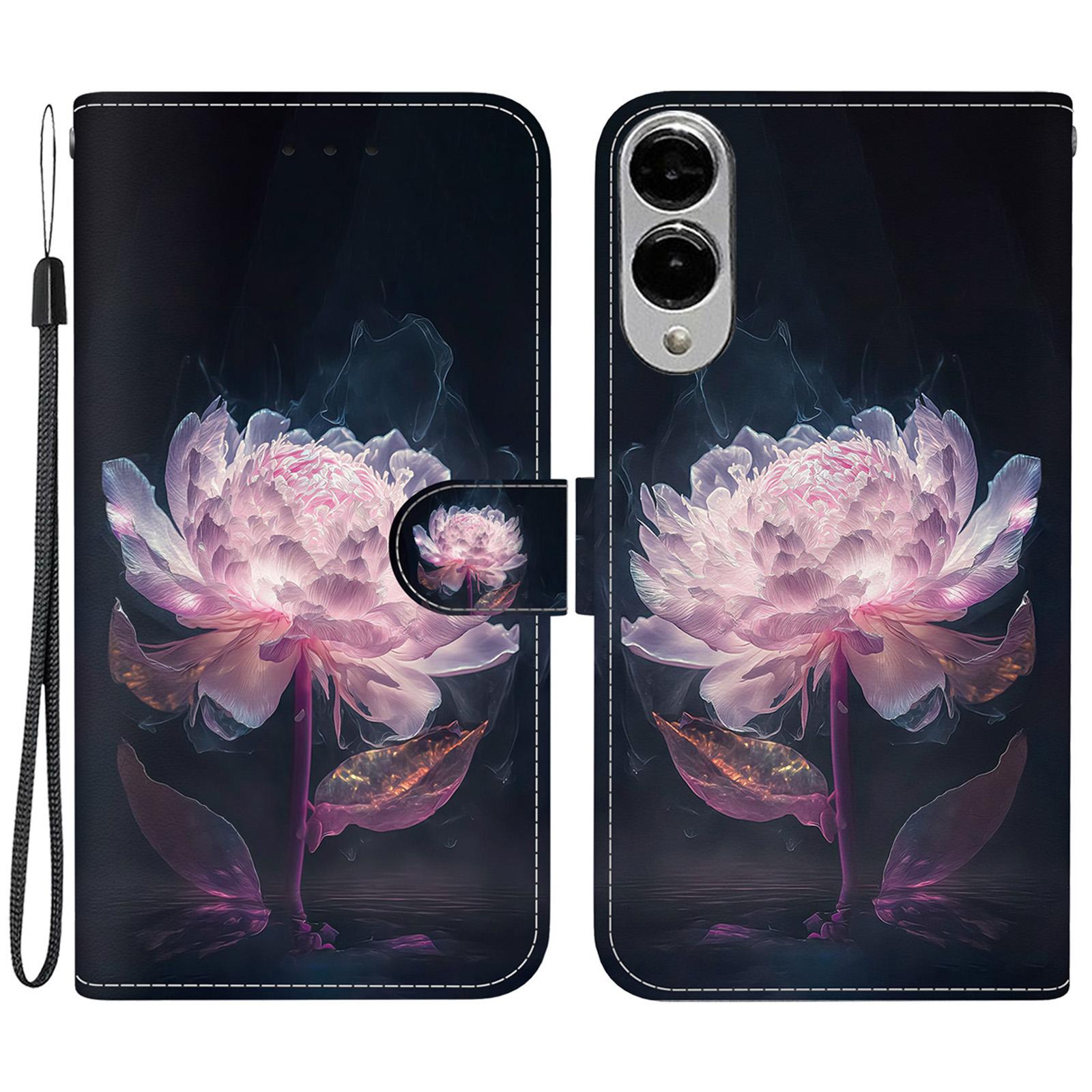 

For Samsung Galaxy S25 Edge Wallet Phone Case Anti-Drop Leather Flip Cover Pattern Printing Purple Peony
