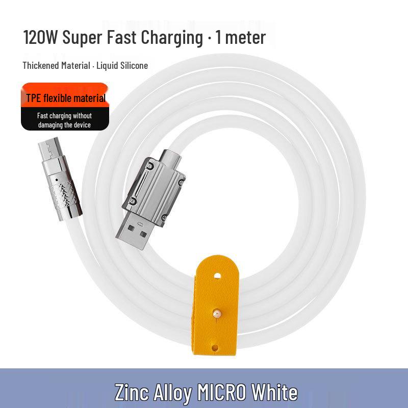 120W Zinc Alloy Silicone 6A Fast Charging Data Cable with Light