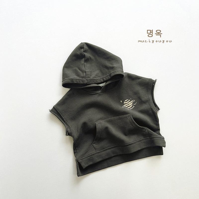 Kids Unisex Hooded Pullover Vest Korean Style Casual Children Sleeveless Vest