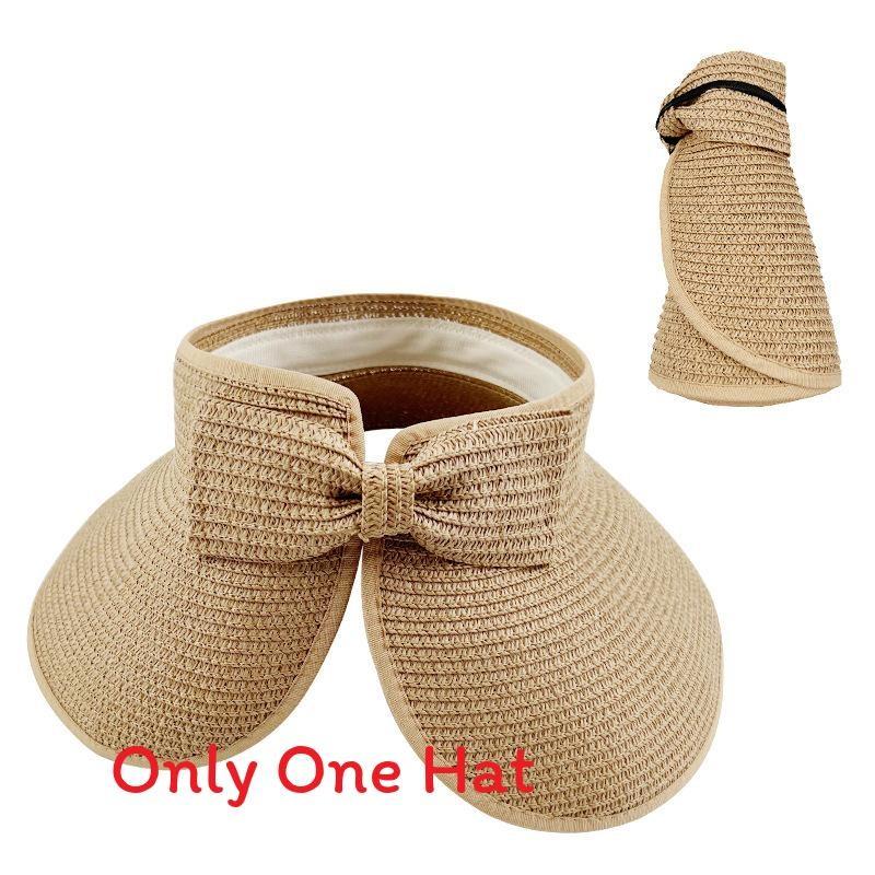 Neutral Top Straw Hat Sun Protection Cap With Butterfly Knot For Travel Beach