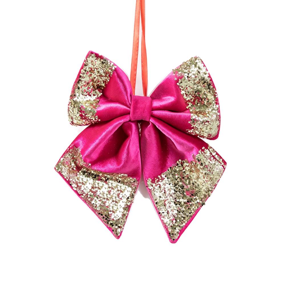 Multicolor Christmas Bow Decoration Satin Sequin Glitter Xmas Hanging Ornament Hanging Design Scennry Making Bowknot Pendant