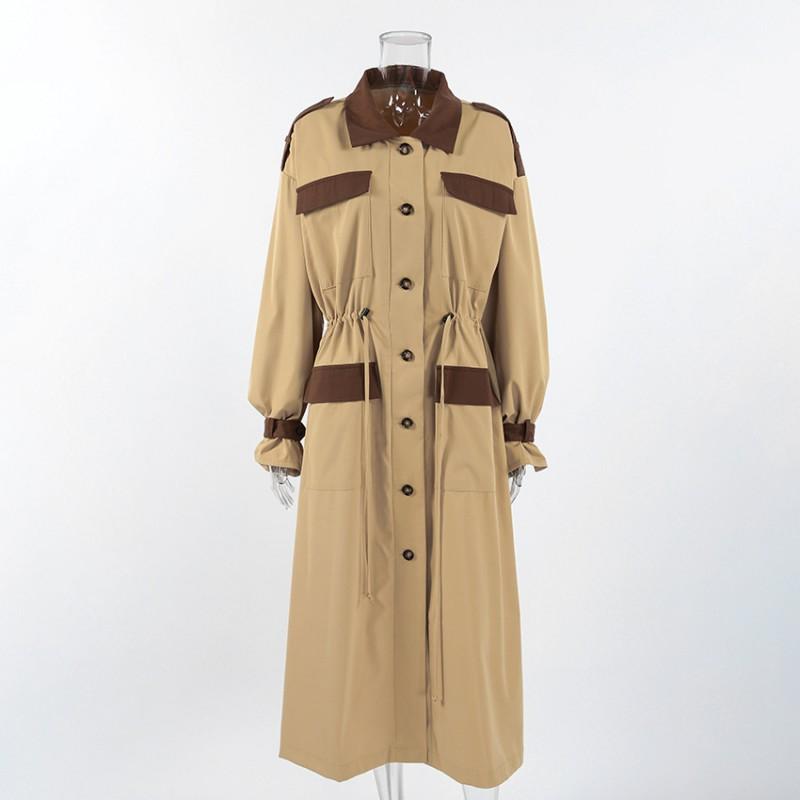 Womens VintageWomensVintage Contrast Color Lapel Long Trench Coat 2026 Old Money Style Khaki