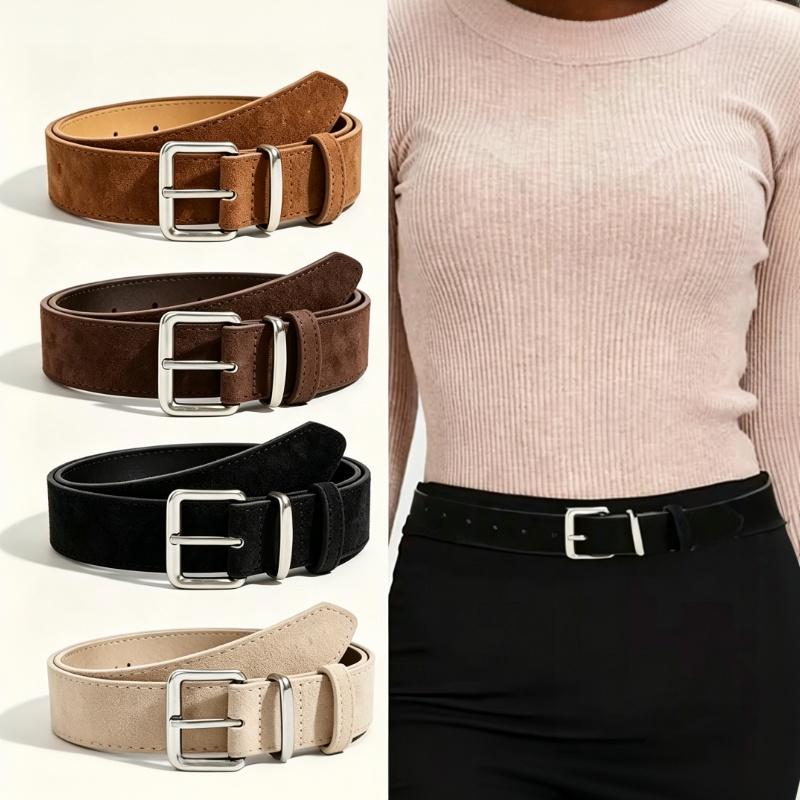 Luxury Faux Suede Leather Belt For Women Minimalist Pin Buckle Wide Waist Belts For Dresses Jeans Daily Casual Wear
