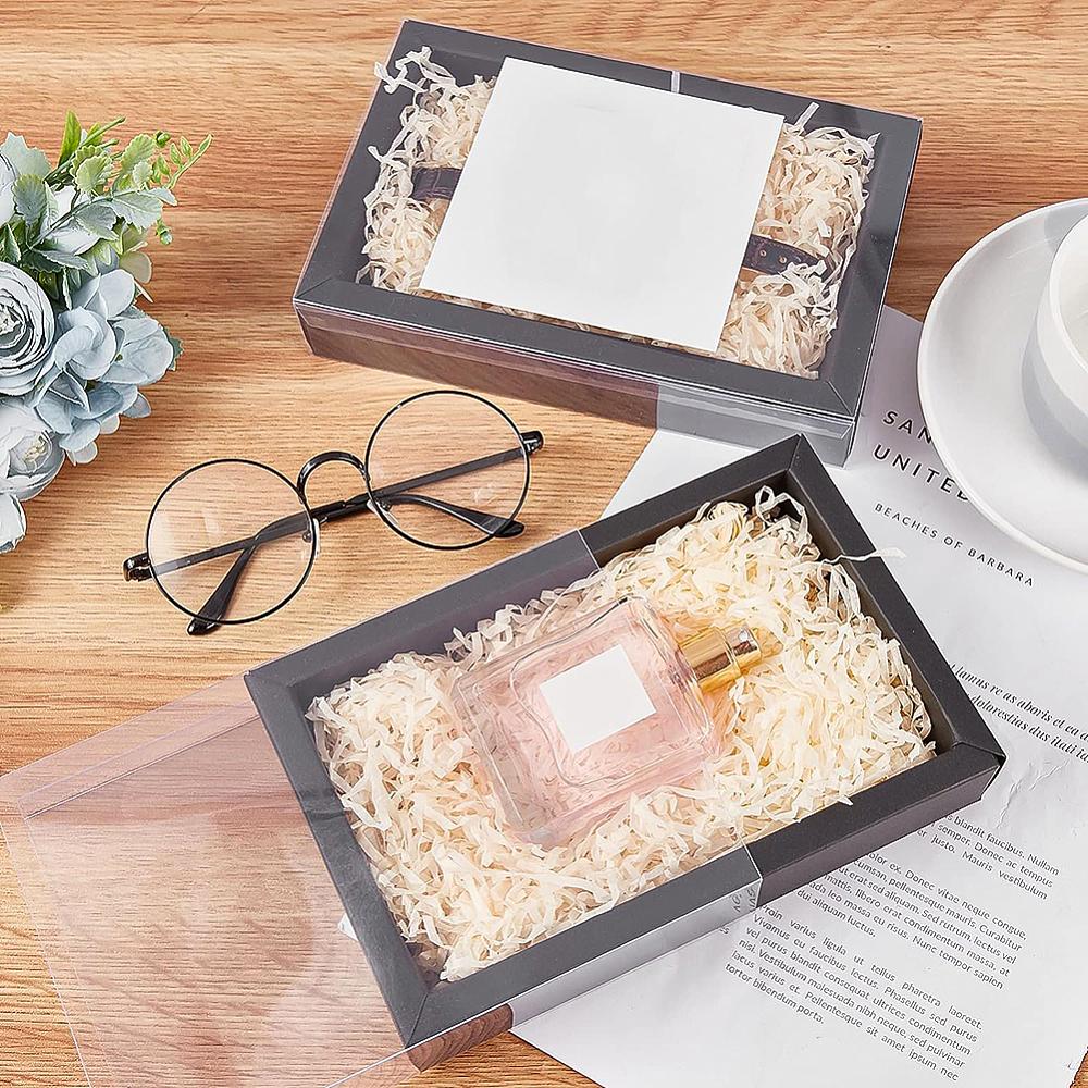 12sets Drawer Kraft Paper Box Festival Gift Wrapping Boxes Gift Packaging Boxes for Jewelry Wedding Party with PVC Plastic Windows Black